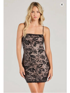 Windsor Goth Glam Black Sequin Mesh Mini Dress Nude Illusion Going Out Party